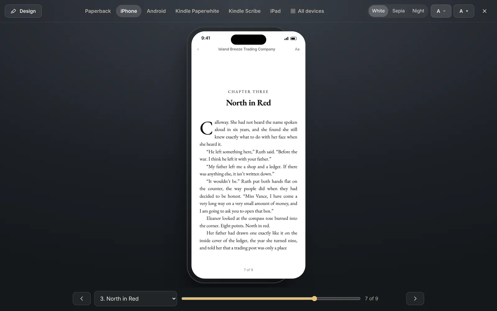 The chapter on an iPhone in Apple Books