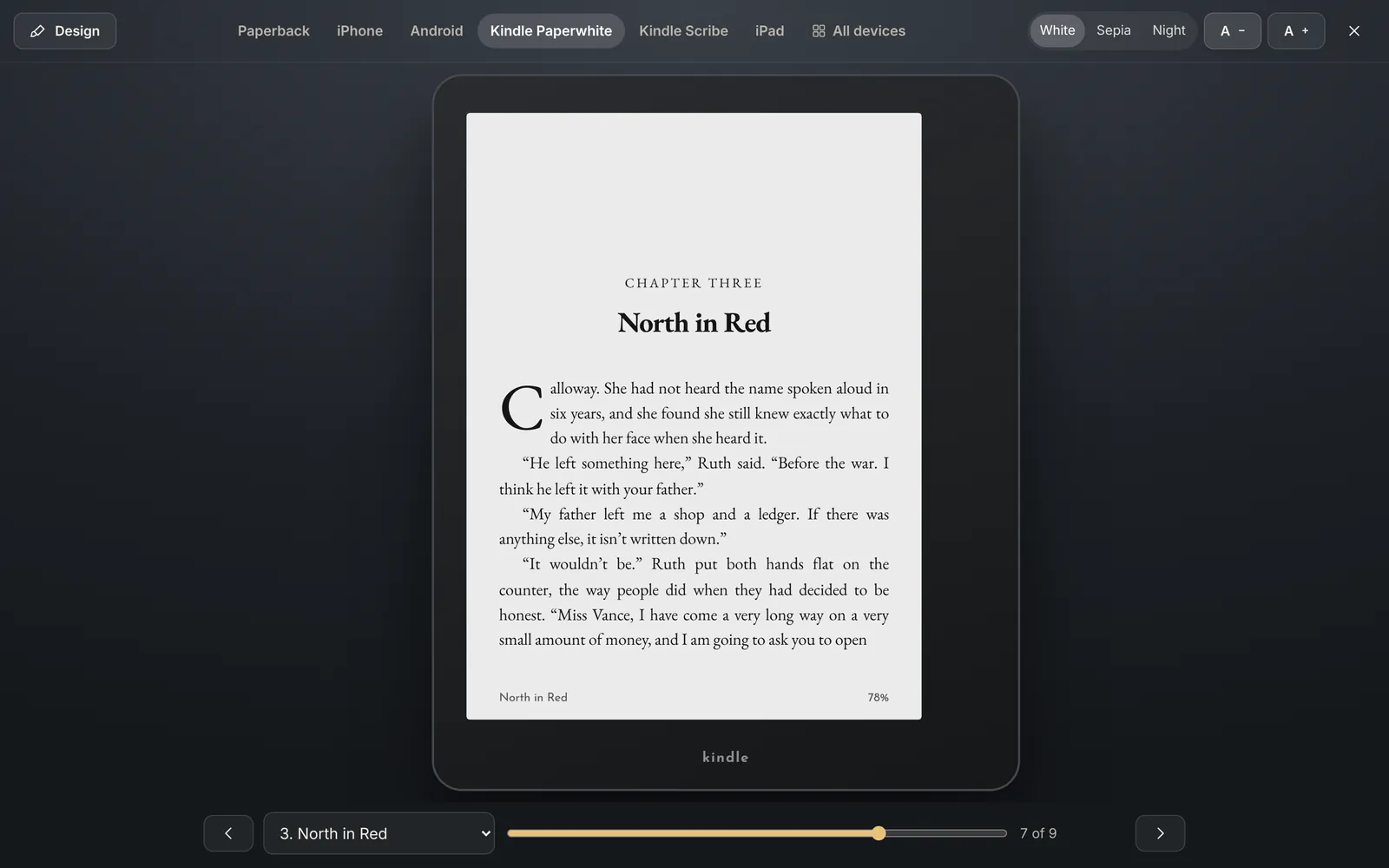 The chapter on a Kindle Paperwhite