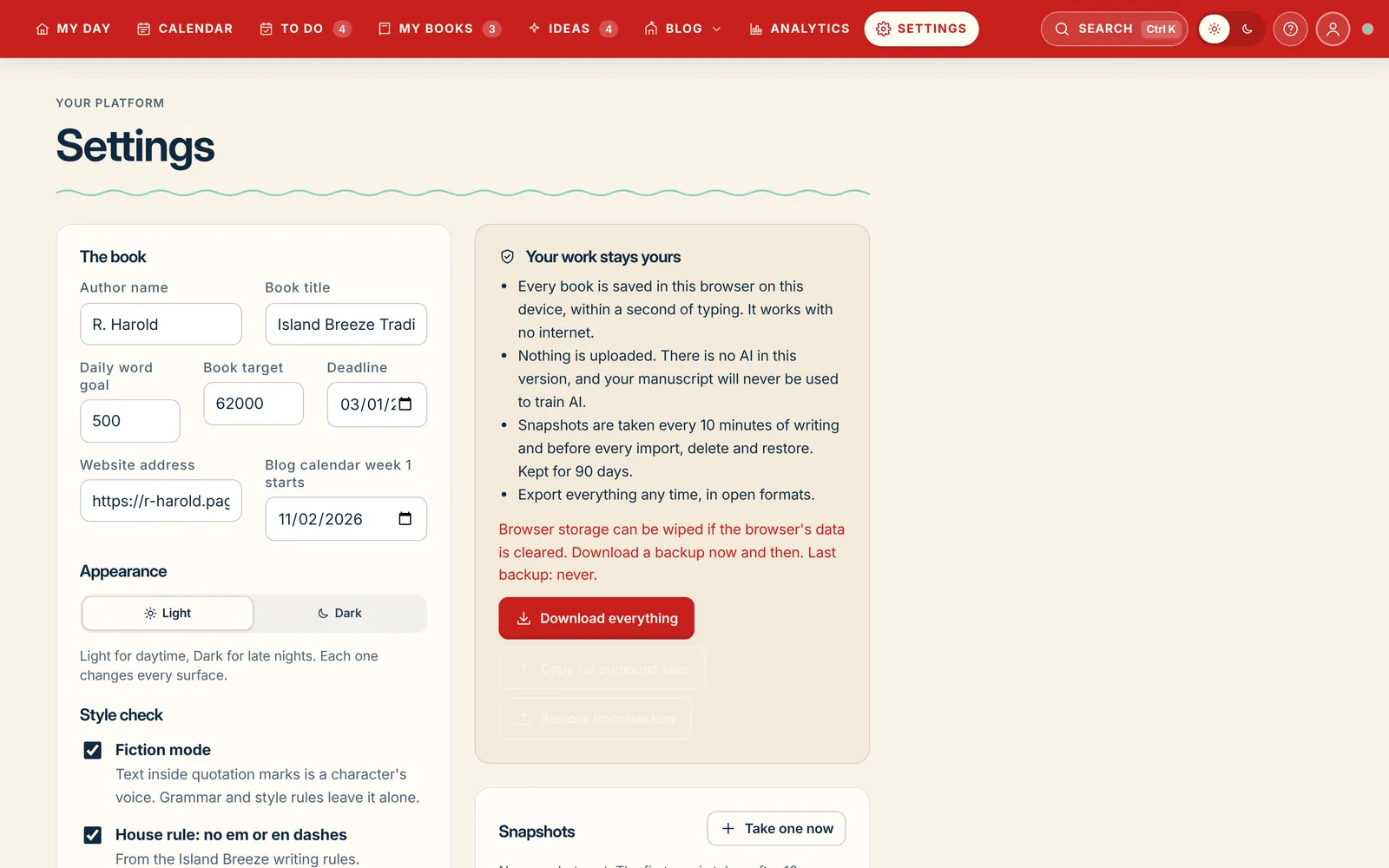Settings in Salt of the Page